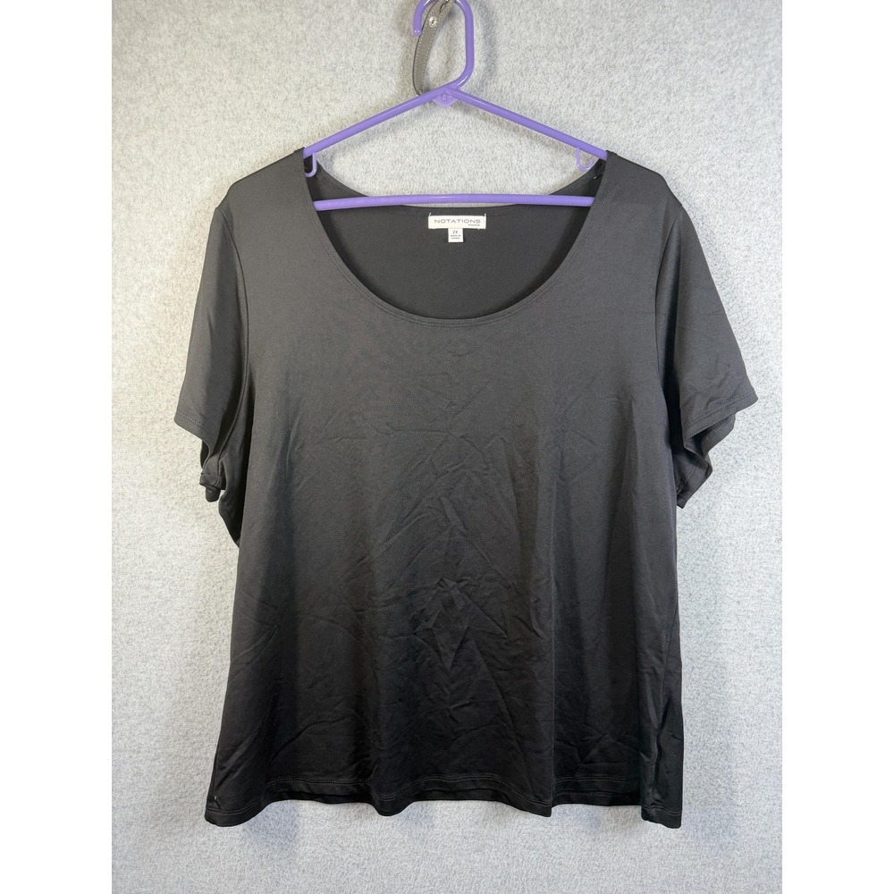Notations Shirt Womens 2X Black Stretch Scoop Neck Short Sleeve Basic Top